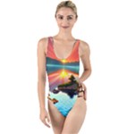 Sunset Over A Lake High Leg Strappy Swimsuit