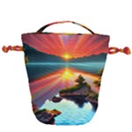 Sunset Over A Lake Drawstring Bucket Bag