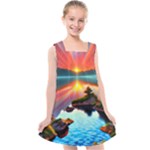 Sunset Over A Lake Kids  Cross Back Dress