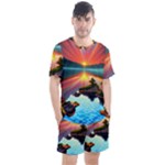 Sunset Over A Lake Men s Mesh Tee and Shorts Set