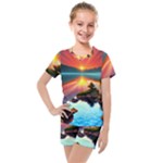 Sunset Over A Lake Kids  Mesh Tee and Shorts Set