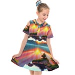 Sunset Over A Lake Kids  Short Sleeve Shirt Dress