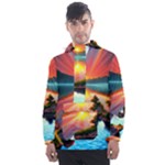 Sunset Over A Lake Men s Front Pocket Pullover Windbreaker