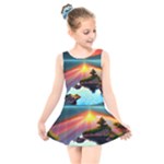 Sunset Over A Lake Kids  Skater Dress Swimsuit