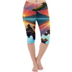 Sunset Over A Lake Lightweight Velour Cropped Yoga Leggings