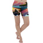 Sunset Over A Lake Lightweight Velour Yoga Shorts