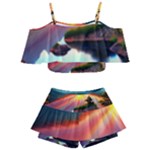 Sunset Over A Lake Kids  Off Shoulder Skirt Bikini