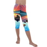 Sunset Over A Lake Kids  Lightweight Velour Capri Leggings 