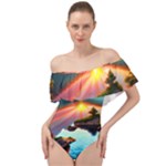 Sunset Over A Lake Off Shoulder Velour Bodysuit 