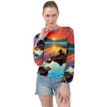 Sunset Over A Lake Banded Bottom Chiffon Top