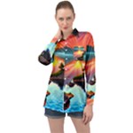 Sunset Over A Lake Long Sleeve Satin Shirt