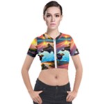 Sunset Over A Lake Short Sleeve Cropped Jacket