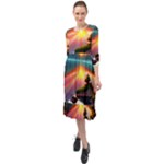 Sunset Over A Lake Ruffle End Midi Chiffon Dress