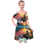 Sunset Over A Lake Kids  Cut Out Shoulders Chiffon Dress