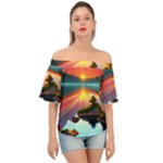 Sunset Over A Lake Off Shoulder Short Sleeve Top