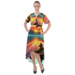 Sunset Over A Lake Front Wrap High Low Dress