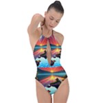 Sunset Over A Lake Plunge Cut Halter Swimsuit