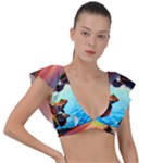 Sunset Over A Lake Plunge Frill Sleeve Bikini Top