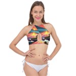 Sunset Over A Lake Cross Front Halter Bikini Top