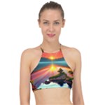 Sunset Over A Lake Racer Front Bikini Top