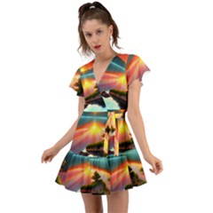 Flutter Sleeve Wrap Dress 