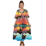 Sunset Over A Lake Kimono Sleeve Boho Dress