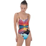 Sunset Over A Lake Tie Strap One Piece Swimsuit