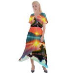 Sunset Over A Lake Cross Front Sharkbite Hem Maxi Dress