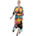 Sunset Over A Lake Quarter Sleeve Wrap Front Maxi Dress