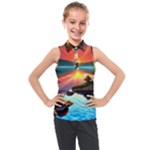 Sunset Over A Lake Kids  Sleeveless Polo Tee