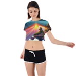 Sunset Over A Lake Tie Back Short Sleeve Crop Tee