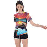 Sunset Over A Lake Asymmetrical Short Sleeve Sports Tee