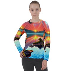 Sunset Over A Lake Women s Long Sleeve Raglan Tee from ArtsNow.com