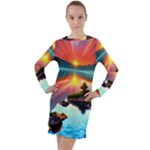 Sunset Over A Lake Long Sleeve Hoodie Dress