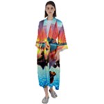 Sunset Over A Lake Maxi Satin Kimono