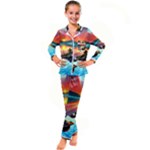 Sunset Over A Lake Kid s Satin Long Sleeve Pajamas Set