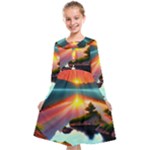 Sunset Over A Lake Kids  Midi Sailor Dress