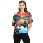 Sunset Over A Lake One Shoulder Cut Out Tee