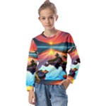 Sunset Over A Lake Kids  Long Sleeve Tee with Frill 