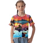 Sunset Over A Lake Kids  Cuff Sleeve Scrunch Bottom Tee