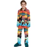 Sunset Over A Lake Kids  Long Sleeve Velvet Pajamas Set