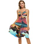 Sunset Over A Lake Sleeveless Tie Front Chiffon Dress