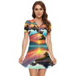 Sunset Over A Lake V-Neck High Waist Chiffon Mini Dress