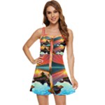 Sunset Over A Lake Ruffle Edge Bra Cup Chiffon Mini Dress