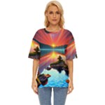 Sunset Over A Lake Oversized Basic Tee