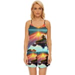 Sunset Over A Lake Satin Pajama Short Set