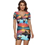 Sunset Over A Lake Low Cut Cap Sleeve Mini Dress