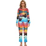 Sunset Over A Lake Womens  Long Sleeve Lightweight Pajamas Set