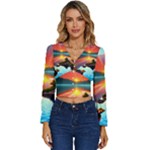 Sunset Over A Lake Long Sleeve V-Neck Top