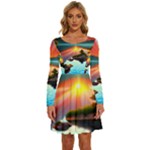 Sunset Over A Lake Long Sleeve Wide Neck Velour Dress